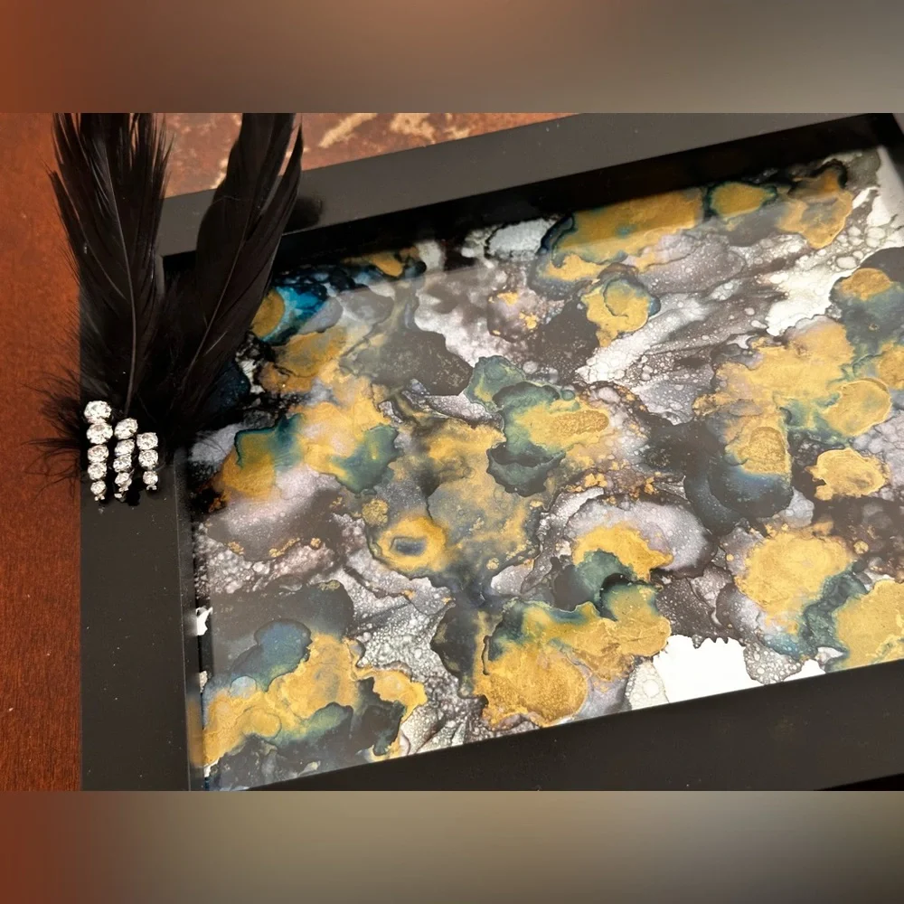Hand Crafted Black and Gold Decorative vanity accent Tray